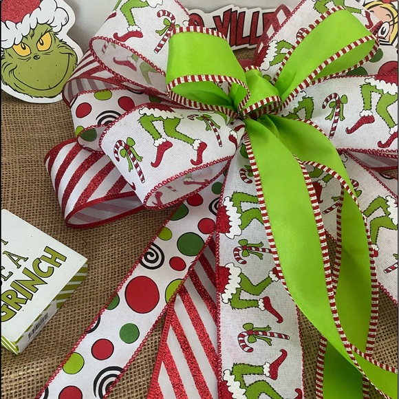Grinch Wreath bow,Grinchbow,Christmas Grinch bow,Candy Cane,ChristmasTree topper - Picture 5 of 6